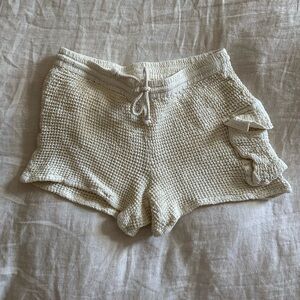 DONNI. High Waist Cream Waffle Cargo Shorts